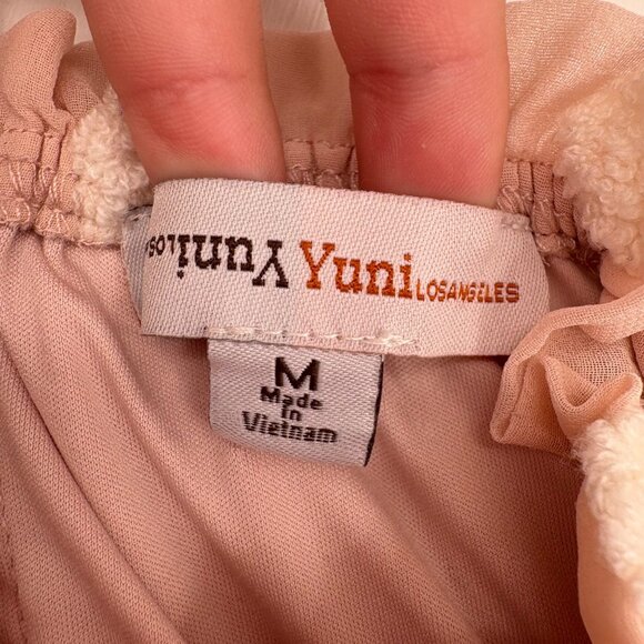 Yuni Yuni Los Angeles Womens beige Polka Dot Sheer Top M - Picture 2 of 6